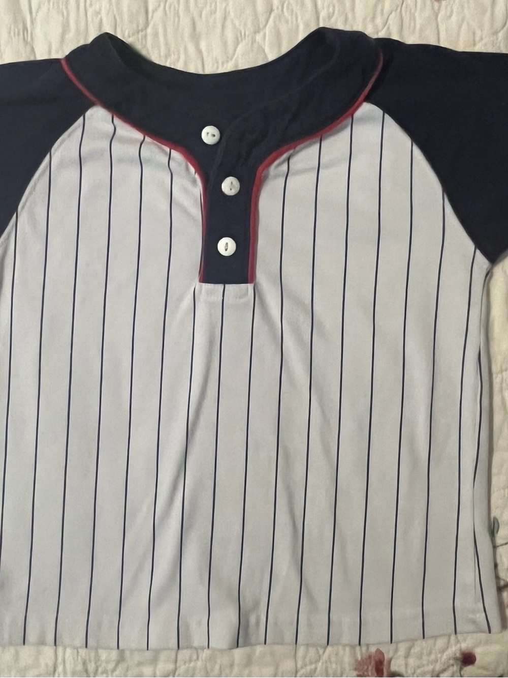Kids White & Navy Pinstripe Short Sleeve baseball Tee